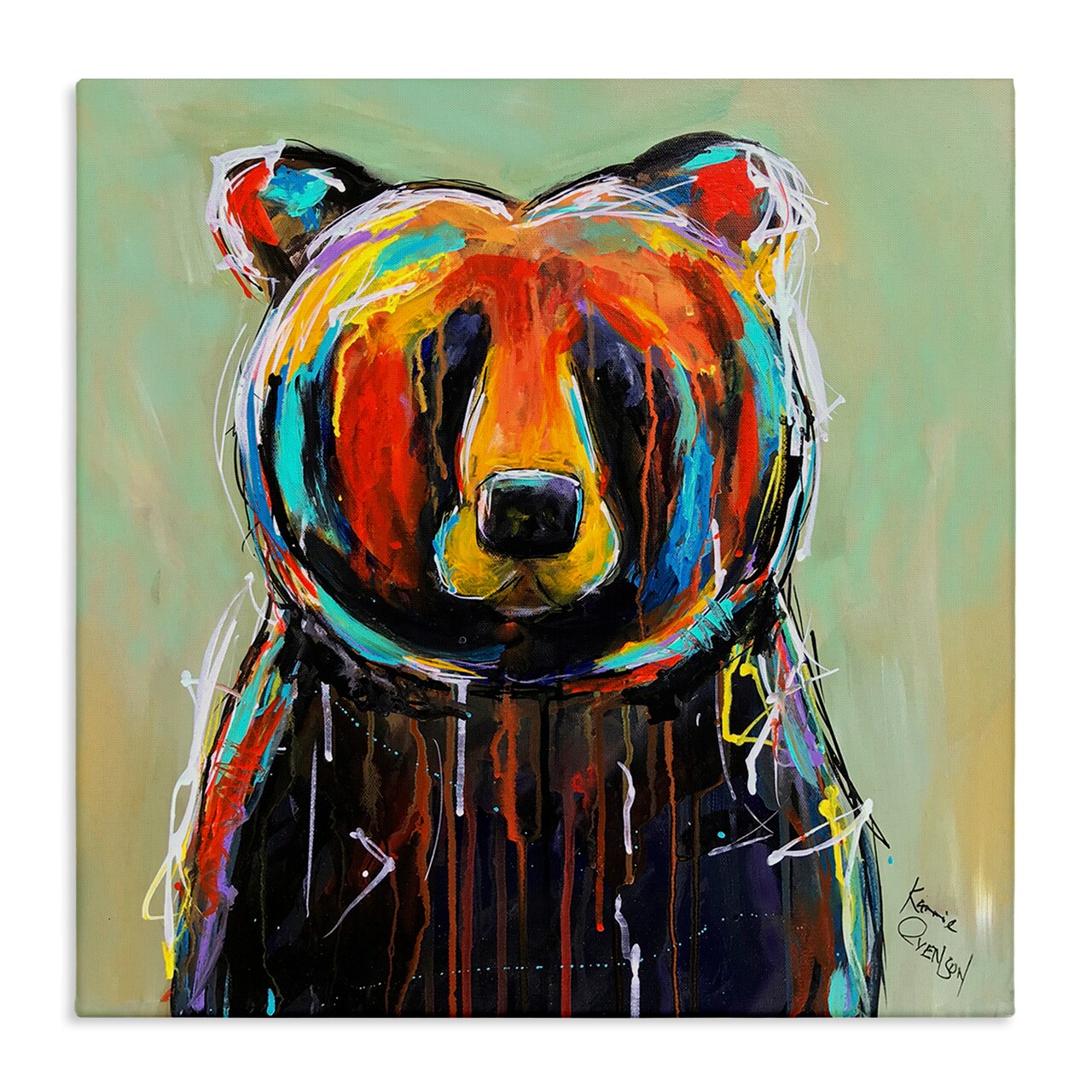 Stupell Industries Abstract Colorful Painted Black Bear Canvas Wall Art